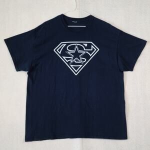 Short Sleeve Navy T-Shirt , Superman/Dallas Cowboys, Men Size ?, PRE_OWNED